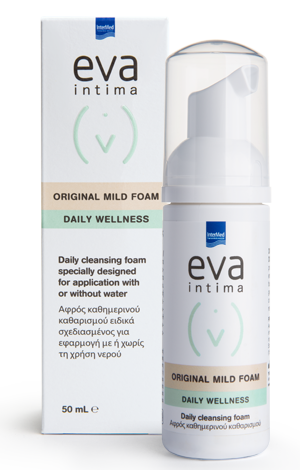 Συσκευασία του προϊόντος Eva Intima Original Mild Foam σε πρακτική συσκευασία των 50ml.