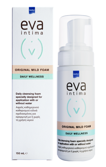Packaging of Eva Intima Original Mild Foam product in practical package of 150ml.  