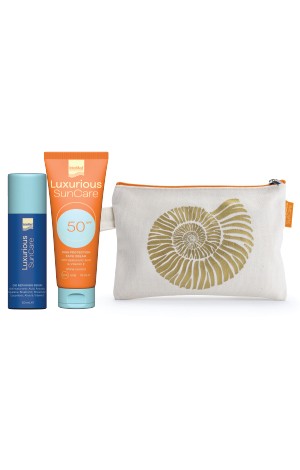Συσκευασία του προϊόντος Luxurious SunCare Pack Q10 Serum & Face Cream της InterMed.