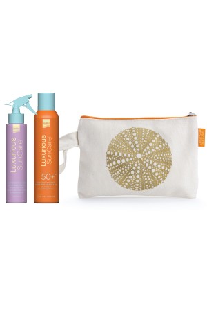 Συσκευασία του προϊόντος Luxurious SunCare Pack Hair Protection Spray & Antioxidant Sunscreen Invisible Spray SPF50+ της InterMed.