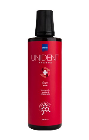 Το UNIDENT PHARMA Gum Care Mouthwash είναι ένα ειδικά σχεδιασμένo καθημερινό στοματικό διάλυμα για τα ευαίσθητα και ερεθισμένα ούλα.