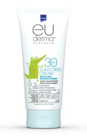 Sunscreen cream with high sun protection using 100% inorganic (mineral) filters for face & body. From 3 months of age.