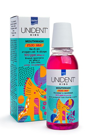 UNIDENT KIDS Fluo Max Mouthwash 900 ppm is a specially formulated fluoride mouthwash designed for the protection and strengthening of sensitive children’s teeth.