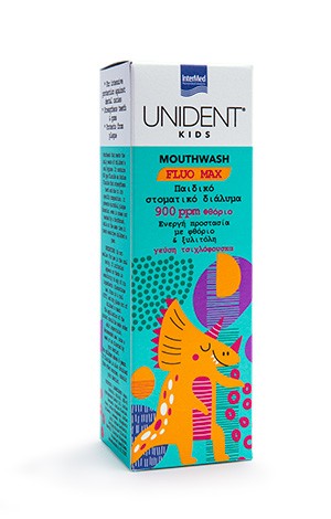 UNIDENT KIDS Fluo Max Mouthwash 900 ppm is a specially formulated fluoride mouthwash designed for the protection and strengthening of sensitive children’s teeth.