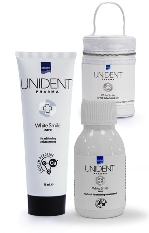 Le UNIDENT® PHARMA White Smile After Bleaching Kit est un kit complet de soins bucco-dentaires, spécialement conçu pour une utilisation après des traitements de blanchiment.