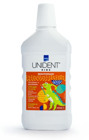 Le nouveau bain de bouche UNIDENT KIDS 250 ppm,est un bain de bouche fluoré spécialement conçu pour les enfants, assurant la protection et le renforcement quotidiens des dents sensibles des enfants.
